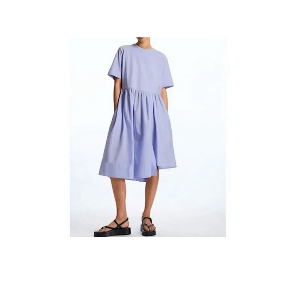 COS Light Blue Contrast Midi Dress Oversized Minimalist A-Line Size Small
